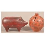 Two Antique Redware Still Banks.