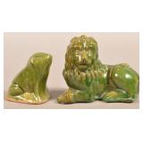Antique Spinach Glazed Redware Lion & Frog Still B