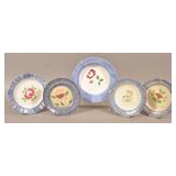 Five Various Floral Pattern Blue Spatter China Pla