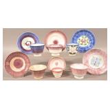 Six Various Pattern Spatterware China Cups and Sau