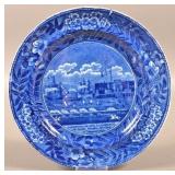 Historical Blue Staffordshire Landing of La Fayett