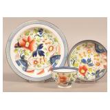 Gaudy Dutch Single Rose China Plate, Cup and Sauce