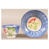 Blue Spatter China Thistle Pattern Cup and Saucer.