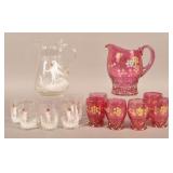 Two Victorian Art Glass Pitcher and Tumbler Sets.