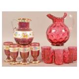 Two Victorian Art Glass Pitcher and Tumbler Sets.