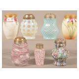 Seven Various Glass and China Muffineers.