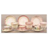 Six Various Stick Spatter China Cups and Saucers.