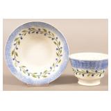 Blue Spatter China Holly Berry Pattern Cup and Sau
