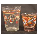 Two Stiegel Type Enamel Decorated Glass Tumblers.