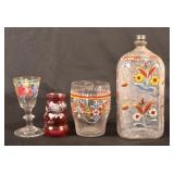Four Pieces of Enamel Decorated Glass.