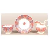 Purple & Red Rainbow Spatter Pitcher, Cup & Saucer