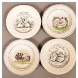 Four Antique Transfer Decorated China Alphabet Pla