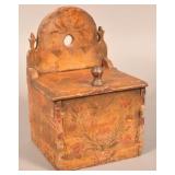 1894 Polychrome Painted Cherry Hanging Salt Box.
