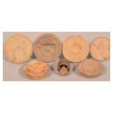 Seven Various Antique Carved Wood Butter Prints.