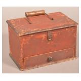 Antique Red Painted Softwood Carry Box.