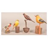 Four Vintage Folk Art Bird Carvings.