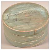 Antique Blue Painted Bentwood Round Storage Box.