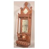 19th Century Tramp Art Mirror-Back Wall Box.