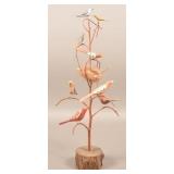 Strawser Carved and Painted Wood  Folk Art Bird Tr