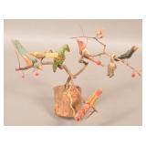 Strawser Carved and Painted Wood  Folk Art Bird Tr