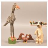 Three Strawser Carved Folk Art Pieces.