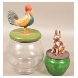 Two Gottshall Figural Carved Lid Jars.