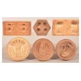 Six Various Antique Carved Wood Butter Prints.