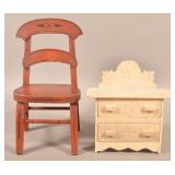 Miniature Antique Bureau and Side Chair.