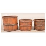 3  Wood Stave Measurers with Iron Band Supports.