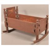 Antique Doll Cradle with Bird Paint Decoration.