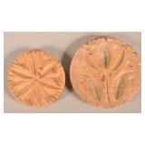 Two Antique Disc Form Carved Wood Butter Prints.