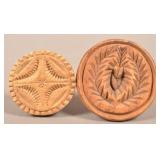 2 Antique Two Piece Foliate Carved Wood Butter Pri