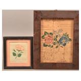 Two 19th Century Rose Watercolors with Verse.