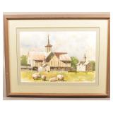 Ralph Lindsay Star Barn Watercolor on Paper Painti