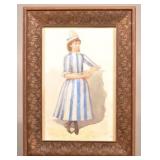 Watercolor on Paper Painting of a Girl.