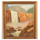 Hermansader Oil on Board Waterfall and Mountainsca