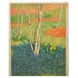 Hermansader Painting of Flowers and Bark Trees in