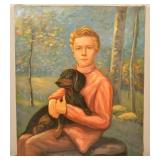 Hermansader Painting of a Young Boy and Dog.