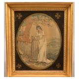 English 19th Century Needlework Mourning Scene.