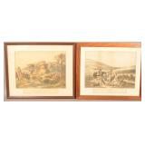Pair of Antique Hunting Aquatint Engravings F.C. T