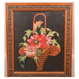Antique Framed Needlework Floral Picture.