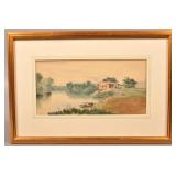 19th Century Watercolor on Paper Landscape Paintin