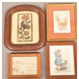 Four Various Antique/Vintage Pieces of Artwork.