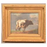 Antique Oil on Artist Board Painting of a Steer.