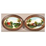 Pair of Antique Landscape Reverse Paintings on Gla
