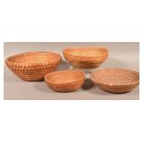 Four Various Antique Rye/Straw Coil Baskets.