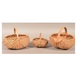 Three Antique Woven Oak Splint Baskets.