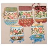 Five Victorian Beaded Draw-String Bags.