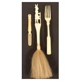 Three Antique Carved Bone Pieces.