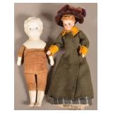 Pair of Antique German Bisque Porcelain Dolls.